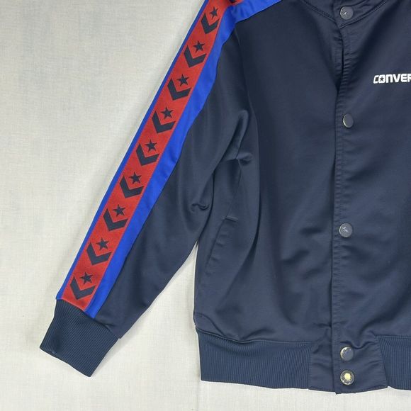 Converse Jacket Boys 7 Heritage Snap Front‎ Warmup Bomber Navy 968017 695 - Picture 2 of 11